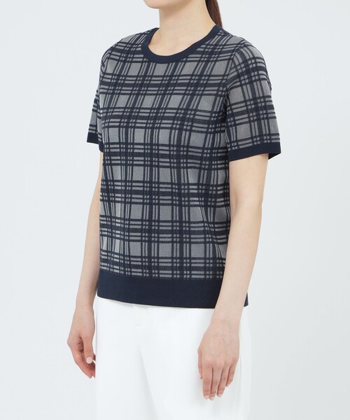 Paul Stuart（ポールスチュアート）の「【WEB・一部店舗限定/ウォッシャブル】チェックジャカード　プルオーバー（Tシャツ/カットソー・レディース・ネイビー/ホワイト・6）」の6枚目の写真
