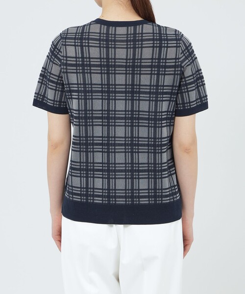 Paul Stuart（ポールスチュアート）の「【WEB・一部店舗限定/ウォッシャブル】チェックジャカード　プルオーバー（Tシャツ/カットソー・レディース・ネイビー/ホワイト・6）」の7枚目の写真