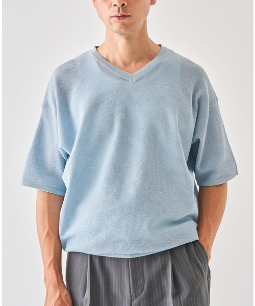 EDIFICE(エディフィス)の「LINEN LUXE V ネック ニット Tシャツ(Tシャツ/カットソー・メンズ・ブラック/パープル/ブルー系その他・MEDIUM/LARGE)」の2枚目の写真