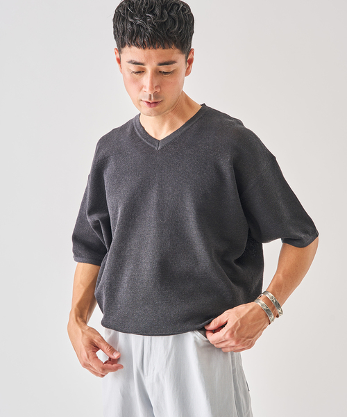 EDIFICE(エディフィス)の「LINEN LUXE V ネック ニット Tシャツ(Tシャツ/カットソー・メンズ・ブラック/パープル/ブルー系その他・MEDIUM/LARGE)」の7枚目の写真