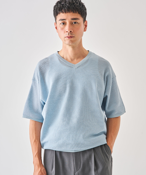 EDIFICE(エディフィス)の「LINEN LUXE V ネック ニット Tシャツ(Tシャツ/カットソー・メンズ・ブラック/パープル/ブルー系その他・MEDIUM/LARGE)」の13枚目の写真