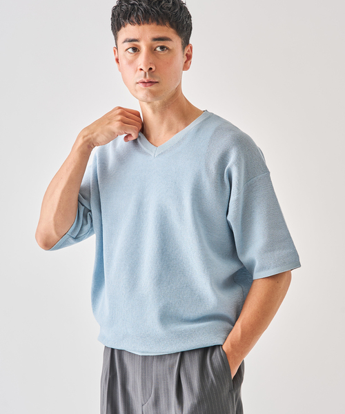 EDIFICE(エディフィス)の「LINEN LUXE V ネック ニット Tシャツ(Tシャツ/カットソー・メンズ・ブラック/パープル/ブルー系その他・MEDIUM/LARGE)」の14枚目の写真