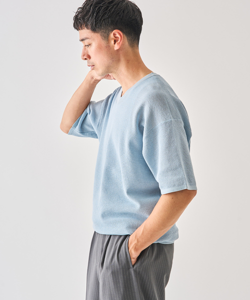 EDIFICE(エディフィス)の「LINEN LUXE V ネック ニット Tシャツ(Tシャツ/カットソー・メンズ・ブラック/パープル/ブルー系その他・MEDIUM/LARGE)」の15枚目の写真