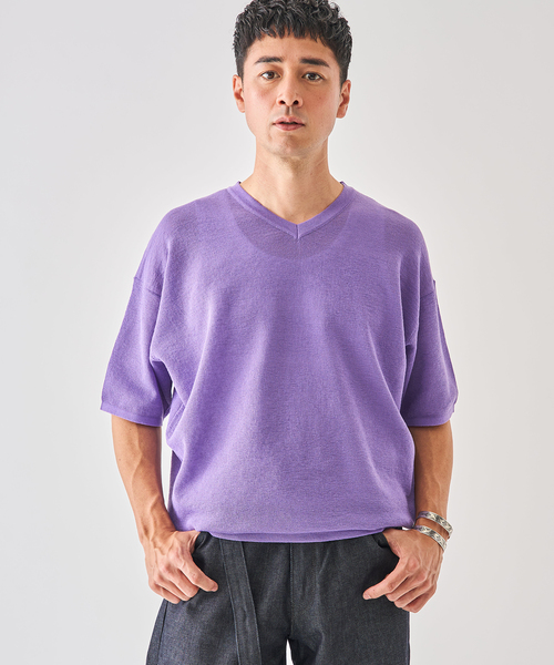 EDIFICE(エディフィス)の「LINEN LUXE V ネック ニット Tシャツ(Tシャツ/カットソー・メンズ・ブラック/パープル/ブルー系その他・MEDIUM/LARGE)」の20枚目の写真