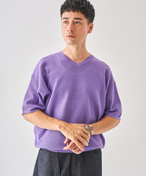 EDIFICE(エディフィス)の「LINEN LUXE V ネック ニット Tシャツ(Tシャツ/カットソー・メンズ・ブラック/パープル/ブルー系その他・MEDIUM/LARGE)」の21枚目の写真