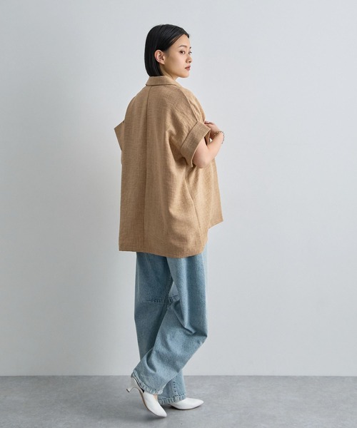 Futier land（フューティアランド）の「軽やかにきちんと見え。リネンブレンド半袖ジャケット / サマージャケット（テーラードジャケット・レディース・ベージュ/チャコールグレー/ライトベージュ・FREE）」の13枚目の写真