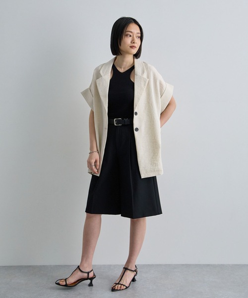 Futier land（フューティアランド）の「軽やかにきちんと見え。リネンブレンド半袖ジャケット / サマージャケット（テーラードジャケット・レディース・ベージュ/チャコールグレー/ライトベージュ・FREE）」の21枚目の写真