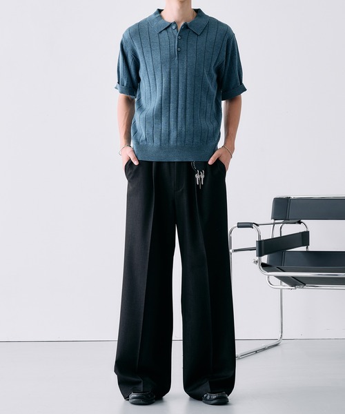 SELLE GLANT(セレグランテ)の「MELANGE WIDE RIB SUMMER KNIT POLO / メランジワイドリブサマーニットポロ(ポロシャツ・メンズ・ブラック/ダークブラウン/ブルー・MEDIUM/LARGE/SMALL)」の6枚目の写真