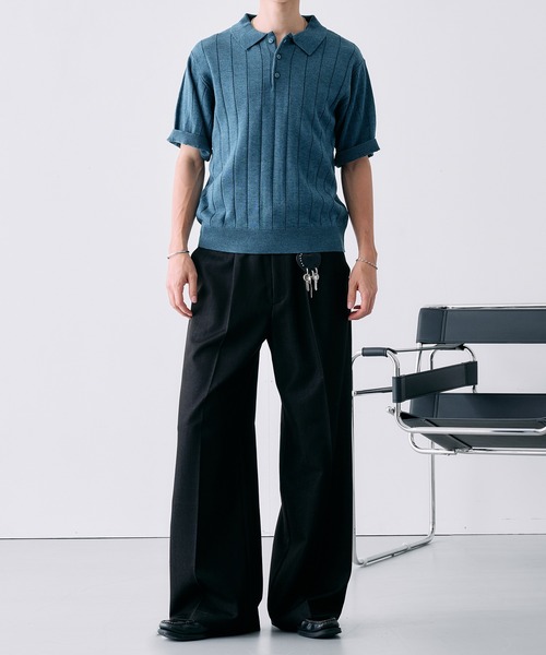 SELLE GLANT(セレグランテ)の「MELANGE WIDE RIB SUMMER KNIT POLO / メランジワイドリブサマーニットポロ(ポロシャツ・メンズ・ブラック/ダークブラウン/ブルー・MEDIUM/LARGE/SMALL)」の7枚目の写真