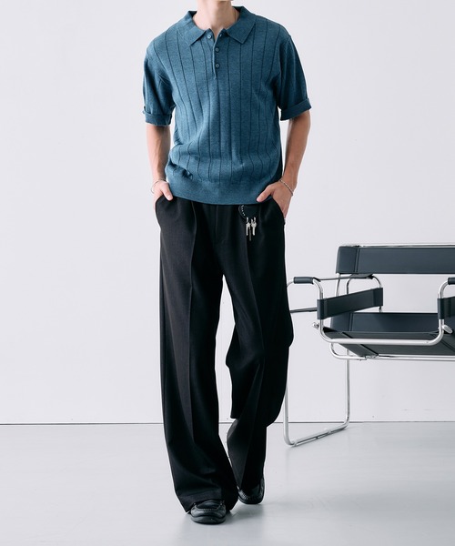 SELLE GLANT(セレグランテ)の「MELANGE WIDE RIB SUMMER KNIT POLO / メランジワイドリブサマーニットポロ(ポロシャツ・メンズ・ブラック/ダークブラウン/ブルー・MEDIUM/LARGE/SMALL)」の8枚目の写真