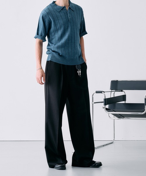 SELLE GLANT(セレグランテ)の「MELANGE WIDE RIB SUMMER KNIT POLO / メランジワイドリブサマーニットポロ(ポロシャツ・メンズ・ブラック/ダークブラウン/ブルー・MEDIUM/LARGE/SMALL)」の9枚目の写真