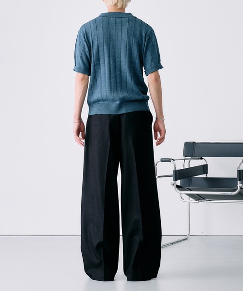 SELLE GLANT(セレグランテ)の「MELANGE WIDE RIB SUMMER KNIT POLO / メランジワイドリブサマーニットポロ(ポロシャツ・メンズ・ブラック/ダークブラウン/ブルー・MEDIUM/LARGE/SMALL)」の10枚目の写真