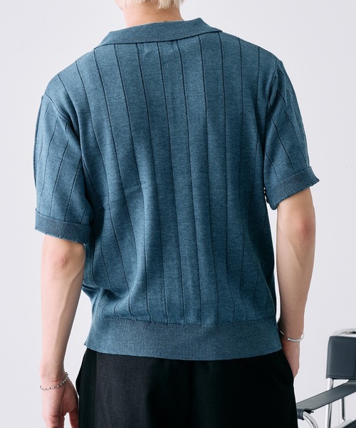 SELLE GLANT(セレグランテ)の「MELANGE WIDE RIB SUMMER KNIT POLO / メランジワイドリブサマーニットポロ(ポロシャツ・メンズ・ブラック/ダークブラウン/ブルー・MEDIUM/LARGE/SMALL)」の5枚目の写真