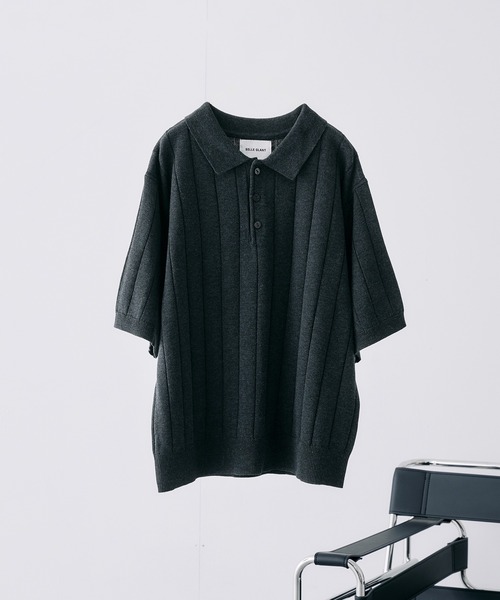 SELLE GLANT(セレグランテ)の「MELANGE WIDE RIB SUMMER KNIT POLO / メランジワイドリブサマーニットポロ(ポロシャツ・メンズ・ブラック/ダークブラウン/ブルー・MEDIUM/LARGE/SMALL)」の12枚目の写真