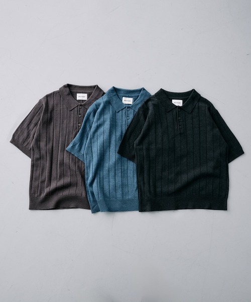 SELLE GLANT(セレグランテ)の「MELANGE WIDE RIB SUMMER KNIT POLO / メランジワイドリブサマーニットポロ(ポロシャツ・メンズ・ブラック/ダークブラウン/ブルー・MEDIUM/LARGE/SMALL)」の22枚目の写真