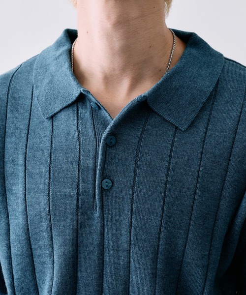SELLE GLANT(セレグランテ)の「MELANGE WIDE RIB SUMMER KNIT POLO / メランジワイドリブサマーニットポロ(ポロシャツ・メンズ・ブラック/ダークブラウン/ブルー・MEDIUM/LARGE/SMALL)」の11枚目の写真
