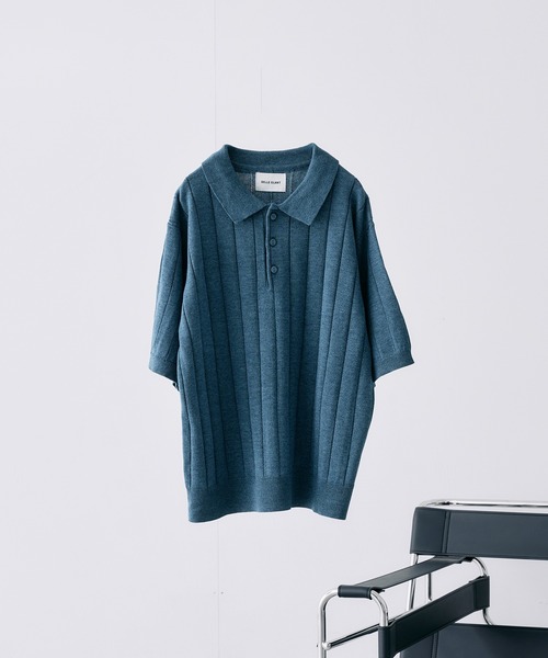 SELLE GLANT(セレグランテ)の「MELANGE WIDE RIB SUMMER KNIT POLO / メランジワイドリブサマーニットポロ(ポロシャツ・メンズ・ブラック/ダークブラウン/ブルー・MEDIUM/LARGE/SMALL)」の19枚目の写真