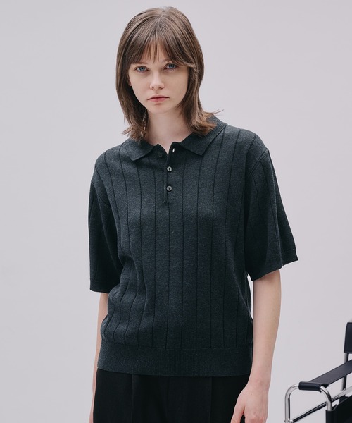 セール】MELANGE WIDE RIB SUMMER KNIT POLO / メランジワイドリブ