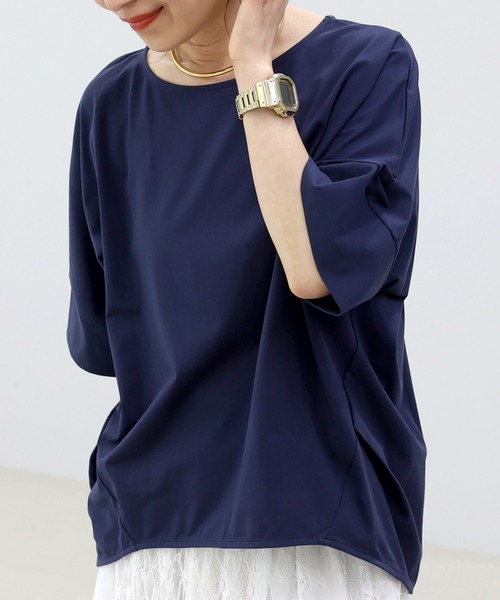 Aletta vita（アレッタビータ）の「接触冷感シルケットタック使いドルマンプルオーバー（Tシャツ/カットソー・レディース・ネイビー/グレイッシュベージュ/ブラック・M）」の3枚目の写真