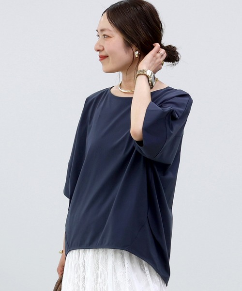 Aletta vita（アレッタビータ）の「接触冷感シルケットタック使いドルマンプルオーバー（Tシャツ/カットソー・レディース・ネイビー/グレイッシュベージュ/ブラック・M）」の16枚目の写真
