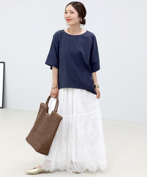Aletta vita（アレッタビータ）の「接触冷感シルケットタック使いドルマンプルオーバー（Tシャツ/カットソー・レディース・ネイビー/グレイッシュベージュ/ブラック・M）」の20枚目の写真
