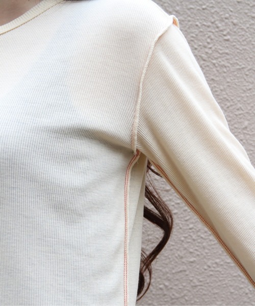 MEYAME(メヤメ)の「MEYAME/メヤメ ソフトリブヘンリーネック SOFT RIB HENRY NECK MEY-2502(Tシャツ/カットソー・レディース・レッド/ブラック/クリーム・FREE)」の15枚目の写真