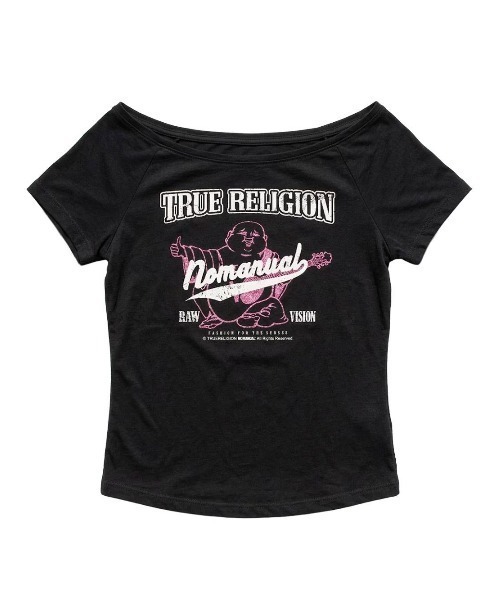 NOMANUAL（NOMANUAL）の「【NOMANUAL×TRUE RELIGION】NO RELIGION ONE SHOULDER TOP / 【ノーマニュアル×トゥルーレリジョン】ノーレリジョングラフィックプリントワンショルダー半袖Tシャツ（Tシャツ/カットソー・レディース・カーキ/ブラック・M/S）」の8枚目の写真