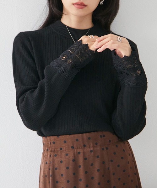 RANAN(ラナン)の「クロシェレースハイネックリブニット(ニット/セーター・レディース・アイボリー/グレー/ブラック・LL/L/M)」の1枚目の写真