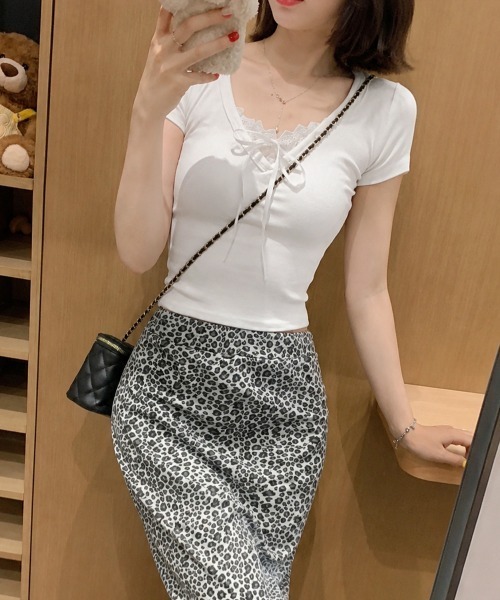 Miniministore（ミニミニストア）の「レースレイヤードテレコTシャツ着やせ夏服（Tシャツ/カットソー・レディース・ホワイト/グレー・FREE）」の15枚目の写真