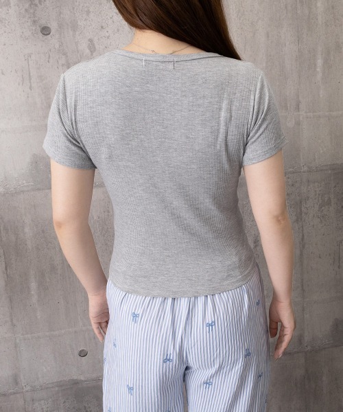 Miniministore（ミニミニストア）の「レースレイヤードテレコTシャツ着やせ夏服（Tシャツ/カットソー・レディース・ホワイト/グレー・FREE）」の7枚目の写真