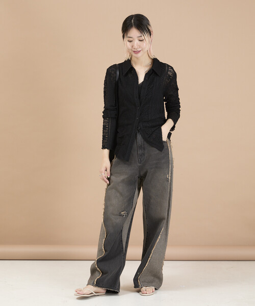 Freada(フリーダ)の「Freada/フリーダ 花柄カットレースシャツ(シャツ/ブラウス・レディース・ブラック/ホワイト・ONE SIZE)」の12枚目の写真
