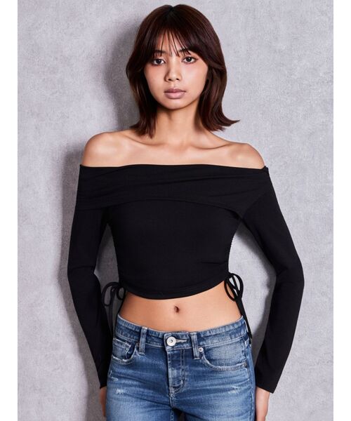 GYDA(ジェイダ)の「サイドギャザーオフショルトップス(Tシャツ/カットソー・レディース・ブラック/グレー/オフホワイト・FREE)」の10枚目の写真