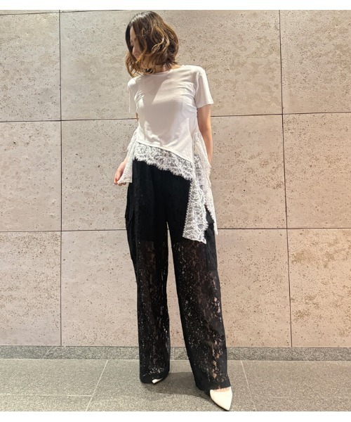 Desert Rose(デザートローズ)の「【DESERT ROSE/デザートローズ】アシンメトリーレースヘムプルオーバー(Tシャツ/カットソー・レディース・ブラック/ホワイト・FREE)」の12枚目の写真