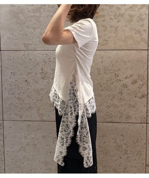 Desert Rose(デザートローズ)の「【DESERT ROSE/デザートローズ】アシンメトリーレースヘムプルオーバー(Tシャツ/カットソー・レディース・ブラック/ホワイト・FREE)」の6枚目の写真