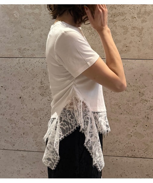 Desert Rose(デザートローズ)の「【DESERT ROSE/デザートローズ】アシンメトリーレースヘムプルオーバー(Tシャツ/カットソー・レディース・ブラック/ホワイト・FREE)」の7枚目の写真