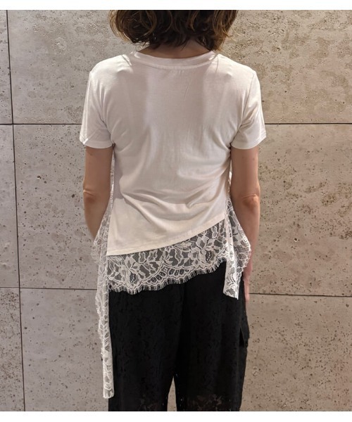 Desert Rose(デザートローズ)の「【DESERT ROSE/デザートローズ】アシンメトリーレースヘムプルオーバー(Tシャツ/カットソー・レディース・ブラック/ホワイト・FREE)」の8枚目の写真