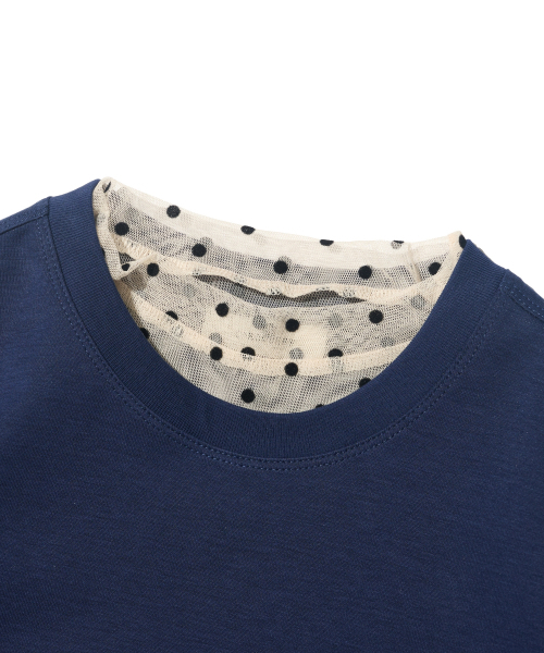 CARGOBROS FOR WOMAN(カーゴブロスフォーウィメン)の「ドットシースルーロングスリーブレイヤードカジュアル半袖Tシャツセット(アイボリー/ネイビー)(Tシャツ/カットソー・レディース・その他・FREE)」の5枚目の写真