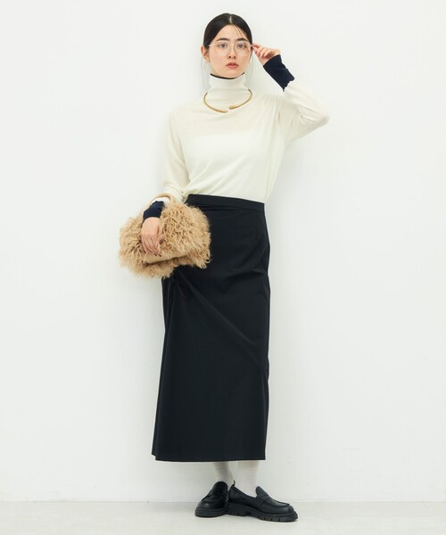 NOLLEY’S(ノーリーズ)の「《防シワ/2WAYストレッチ》ウォッシャブルサイドスピンドルアレンジスカート(スカート・レディース・ベージュ/ブラック・36/38)」の7枚目の写真