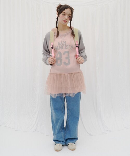 HELLO.SANFRANCISCO（ハローサンフランシスコ）の「【HELLO.SANFRANCISCO】ワッフルロゴチュールフーディチュニック（Tシャツ/カットソー・レディース・ピンク/ホワイト・ONE SIZE）」の13枚目の写真