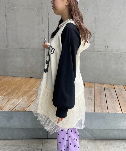 HELLO.SANFRANCISCO（ハローサンフランシスコ）の「【HELLO.SANFRANCISCO】ワッフルロゴチュールフーディチュニック（Tシャツ/カットソー・レディース・ピンク/ホワイト・ONE SIZE）」の14枚目の写真