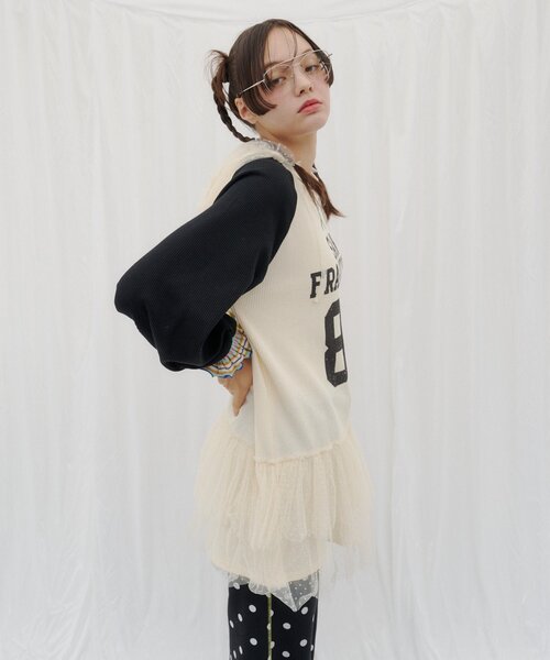 HELLO.SANFRANCISCO（ハローサンフランシスコ）の「【HELLO.SANFRANCISCO】ワッフルロゴチュールフーディチュニック（Tシャツ/カットソー・レディース・ピンク/ホワイト・ONE SIZE）」の20枚目の写真