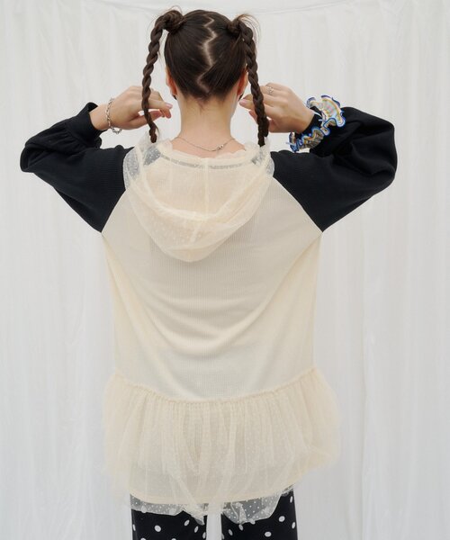 HELLO.SANFRANCISCO（ハローサンフランシスコ）の「【HELLO.SANFRANCISCO】ワッフルロゴチュールフーディチュニック（Tシャツ/カットソー・レディース・ピンク/ホワイト・ONE SIZE）」の21枚目の写真