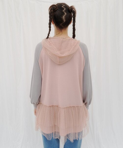 HELLO.SANFRANCISCO（ハローサンフランシスコ）の「【HELLO.SANFRANCISCO】ワッフルロゴチュールフーディチュニック（Tシャツ/カットソー・レディース・ピンク/ホワイト・ONE SIZE）」の5枚目の写真