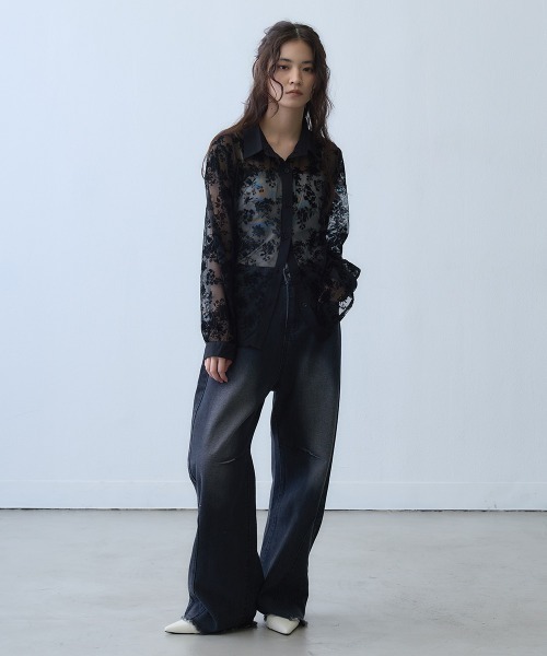 Clum(クルム)の「flocky flower sheer shirt / フロッキーフラワーシアーシャツ(シャツ/ブラウス・レディース・ブラック・MEDIUM/LARGE/SMALL)」の13枚目の写真