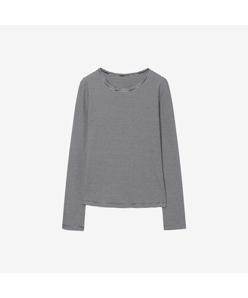 MIND BRIDGE WOMEN（マインドブリッジウーマン）の「[ON][W] リブ ラウンドネック デイリー長袖Tシャツ - 5カラー（Tシャツ/カットソー・レディース・ブラック/ブラック系その他/ホワイト系その他/ライトグレー/ホワイト・55/66/77）」の4枚目の写真