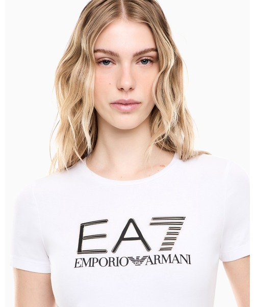 EMPORIO ARMANI EA7（エンポリオアルマーニイーエーセブン）の「<オンライン限定>【エンポリオ アルマーニ EA7】ウィメンズ スリムフィット コットンTシャツ Logo Series（Tシャツ/カットソー・レディース・ホワイト・LARGE/MEDIUM/SMALL/X-LARGE/X-SMALL）」の2枚目の写真
