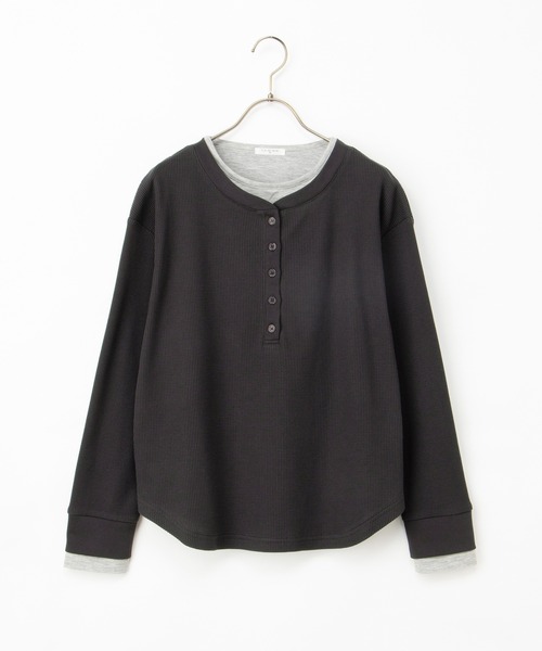 Honeys(ハニーズ)の「ヘンリーネックトップス(Tシャツ/カットソー・レディース・グリーン/ダークパープル/ネイビー/スミクロ・M/L/LL)」の17枚目の写真