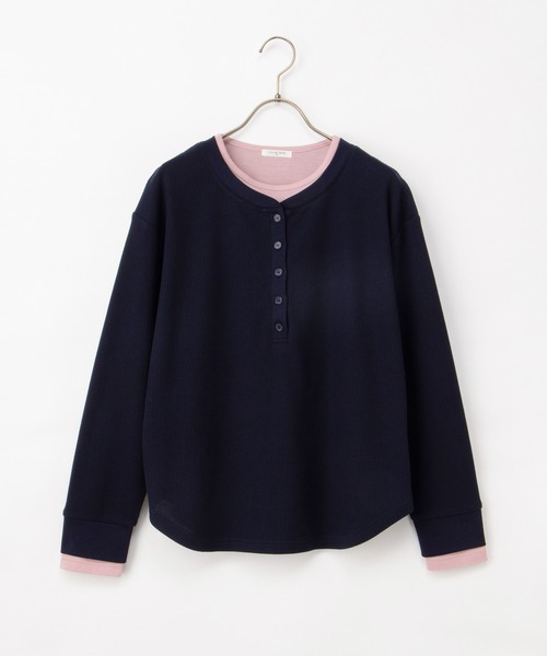 Honeys(ハニーズ)の「ヘンリーネックトップス(Tシャツ/カットソー・レディース・グリーン/ダークパープル/ネイビー/スミクロ・M/L/LL)」の19枚目の写真