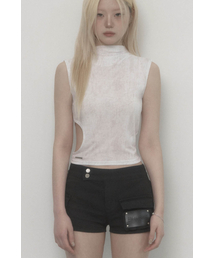 Graphic Side-hole Neck Slit Tank Top (White)