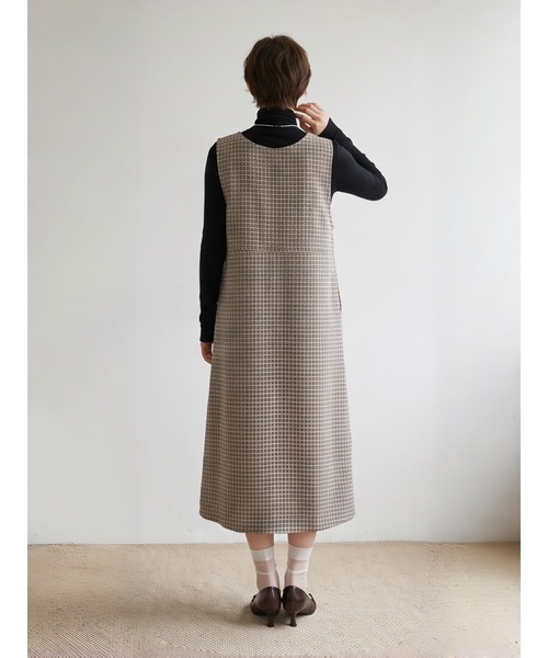 Sew loop（ソーループ）の「小紋柄風ジャカード織りVネックジャンパースカート（ジャンパースカート・レディース・グレー・M/L）」の16枚目の写真